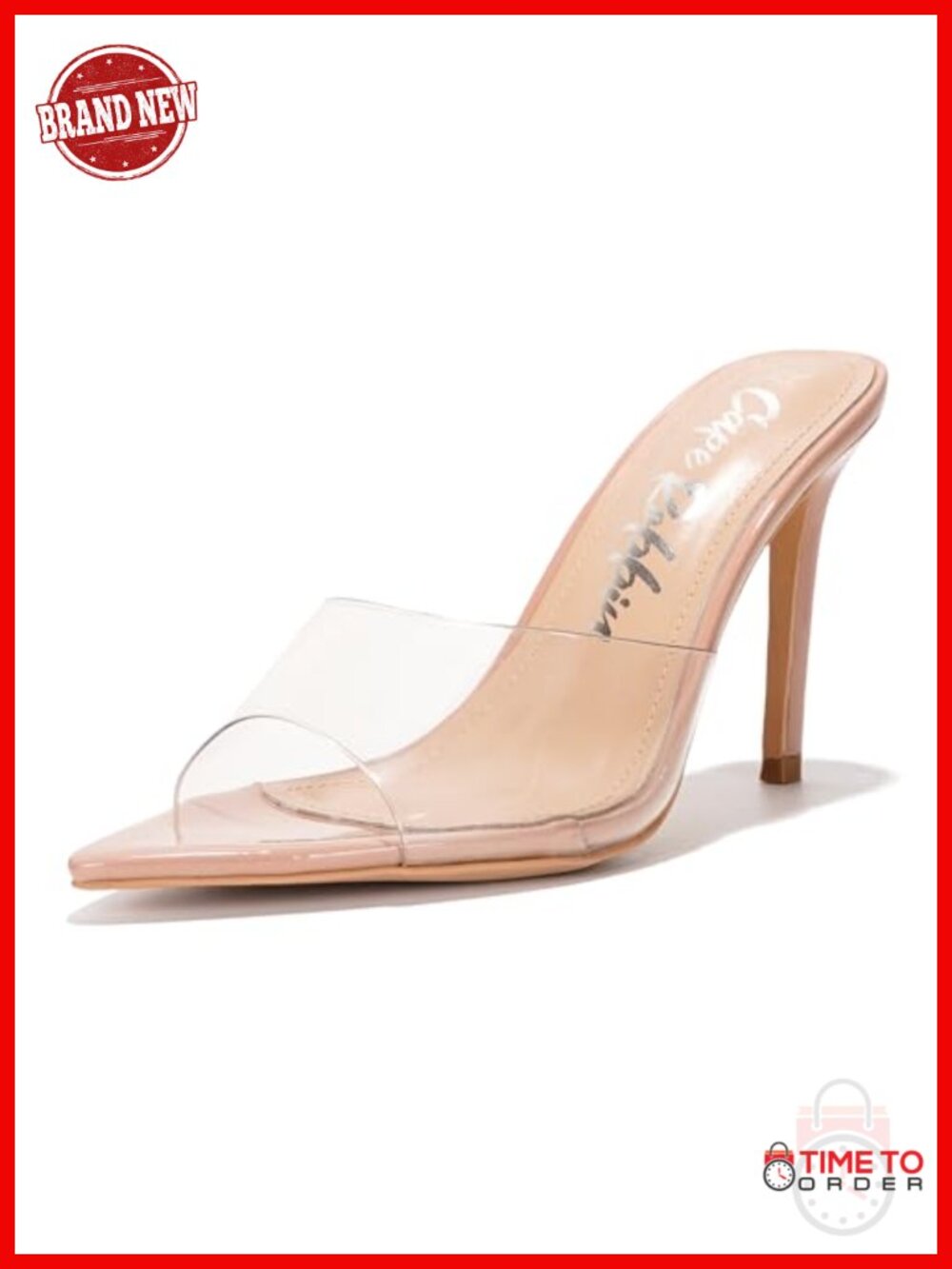Clear Stiletto Heeled Sandals Memory Foam Cork 3.75 Inch Open Toe